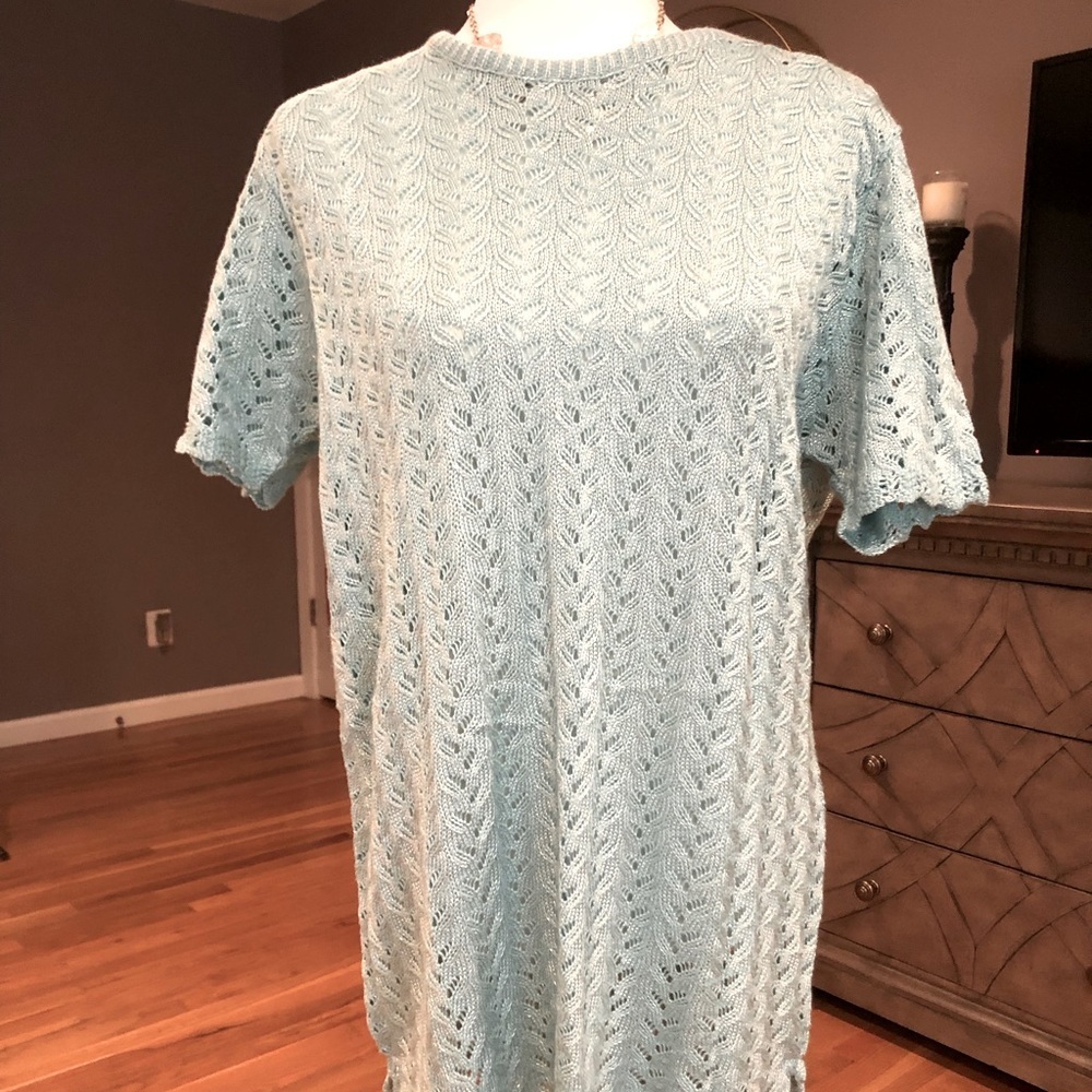 🇺🇸  BUNDLE ONLY - 5/$15 Pastel Teal Crochet Swimsuit Cover/Dress/Tunic, Large